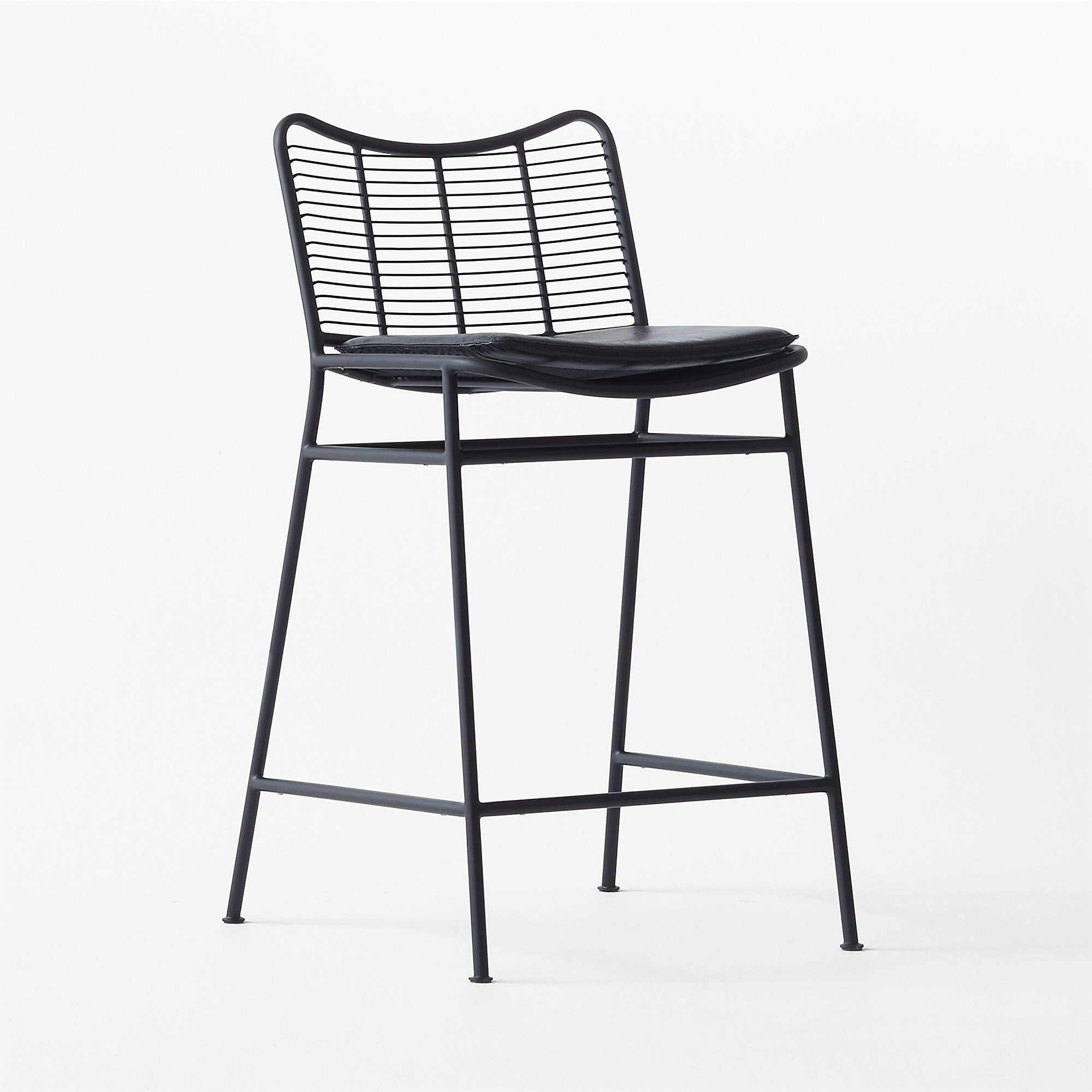 Sigma Black Metal Counter Stool with Black Leather Seat Cushion | CB2 | CB2