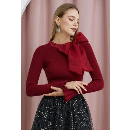 Fancy with Bowknot Knit Top in Burgundy | Chicwish