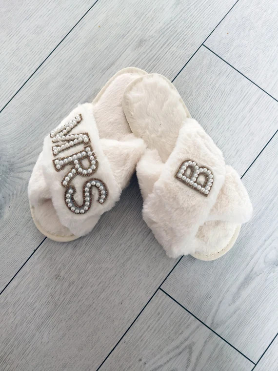 Personalised mrs Slippers Luxury Wedding Day Faux | Etsy | Etsy (US)