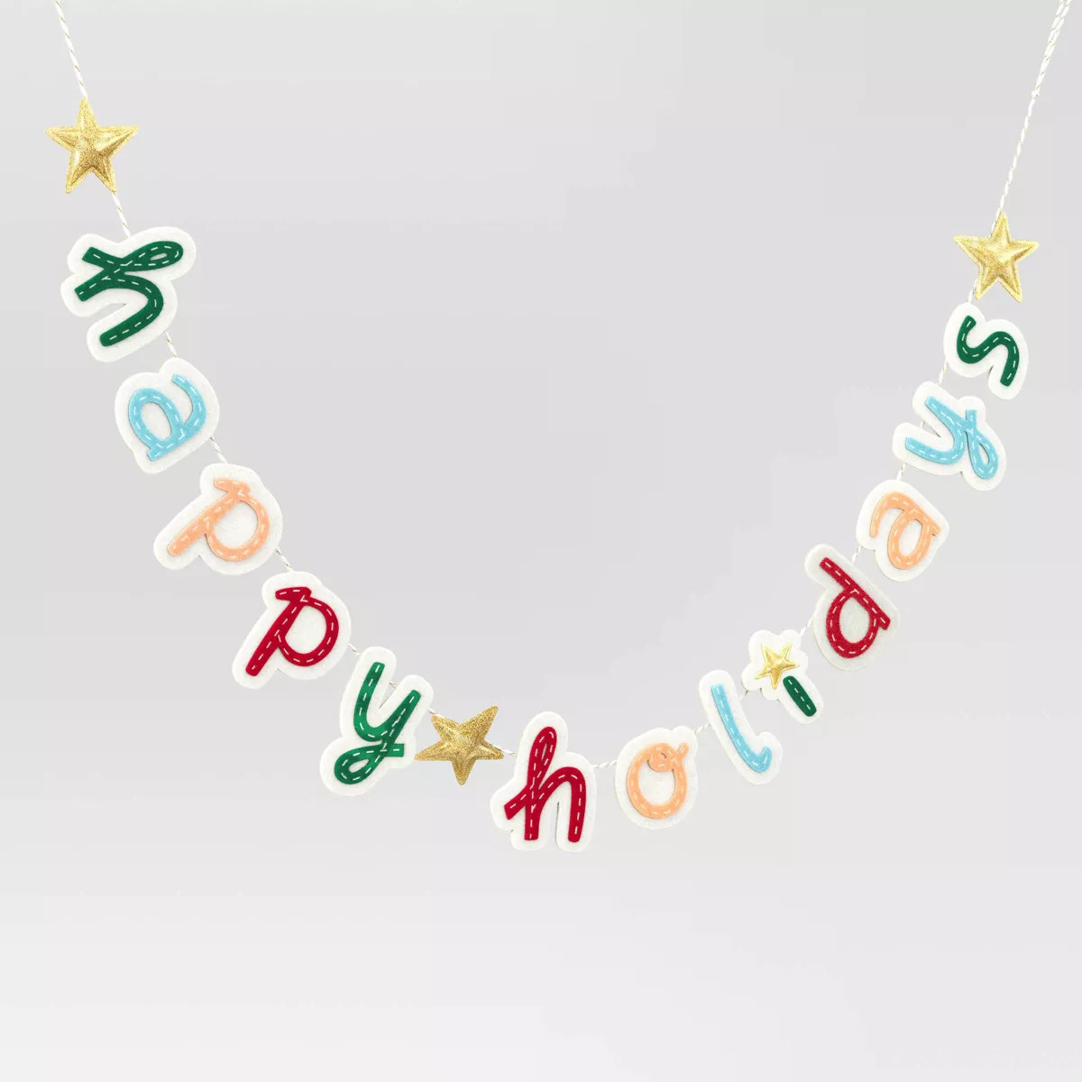 6' Fabric 'Happy Holidays' with Gold Star Decorative Christmas Wall Garland White - Wondershop™ | Target