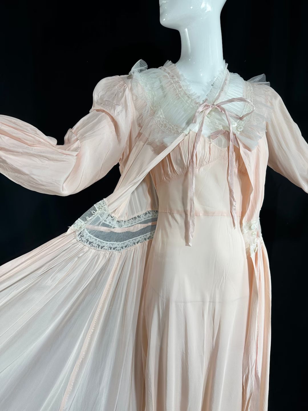 Vintage 1940s Nightgown Robe Set, RADCLIFFE Pale Pink Wedding Slip Dress Peignoir Set - Etsy | Etsy (US)