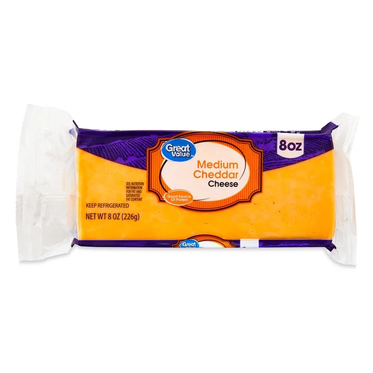 Great Value Medium Cheddar Block Cheese, 8 oz Chunk | Walmart (US)