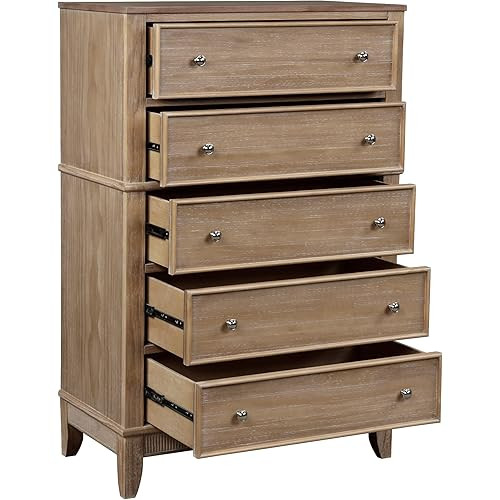 Rustic 5-Drawer Chest, Chic Hazel Solid Wood Dresser with Silver Finish Handles, Large Storage Ca... | Amazon (US)
