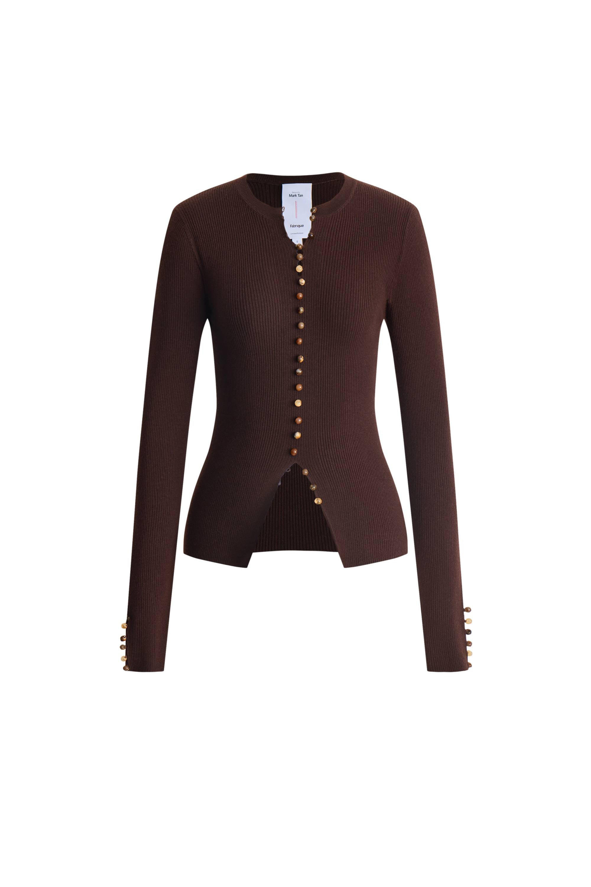 Kaia Hand Sewn Buttons Fitted Top in Merino Wool Knit | Fabrique