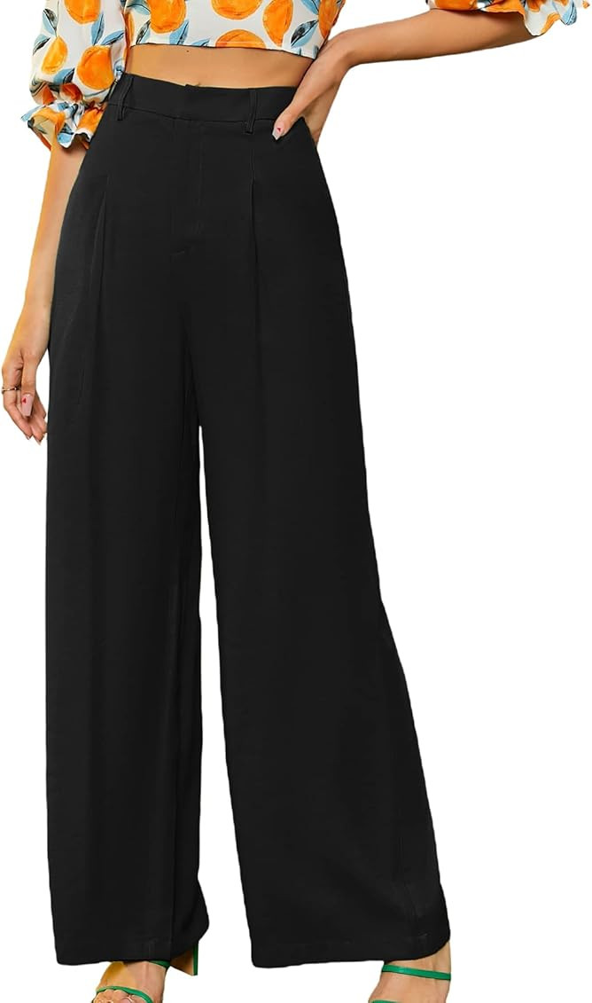 MakeMeChic Women's High Waisted Pockets Work Office Palazzo Wide Leg Pants | Amazon (US)