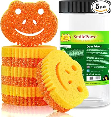 SmilePowo 5 Pack Scrub Sponge, Dual-Sided Temperature Controlled Kitchen Sponge for Dishes, Frog ... | Amazon (US)