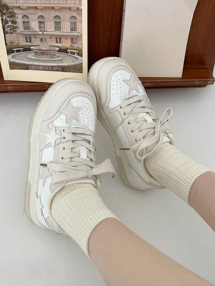 Round Toe Lightweight Korean-style Thick Sole Women's White Sneakers Summer 2023 New Arrivals Cas... | SHEIN