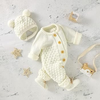 LAWKUL Baby Outfit Cotton Knit Newborn Infant Romper Knitted Longsleeve Sweater Clothes With Warm... | Amazon (US)