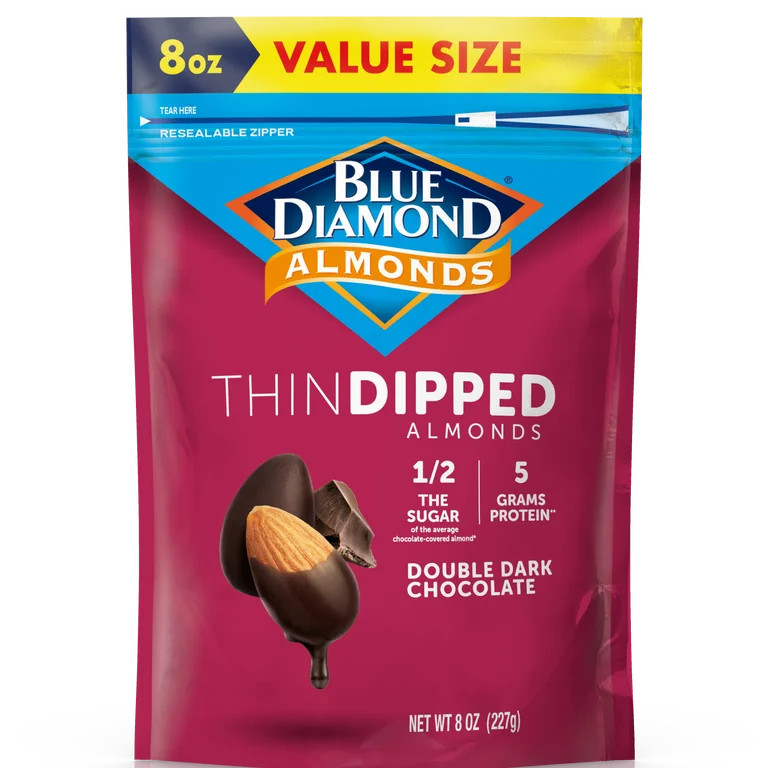 Blue Diamond Almonds, Thin Dipped Double Dark Chocolate Almonds for Guilt Free Snacking, 8 oz. | Walmart (US)