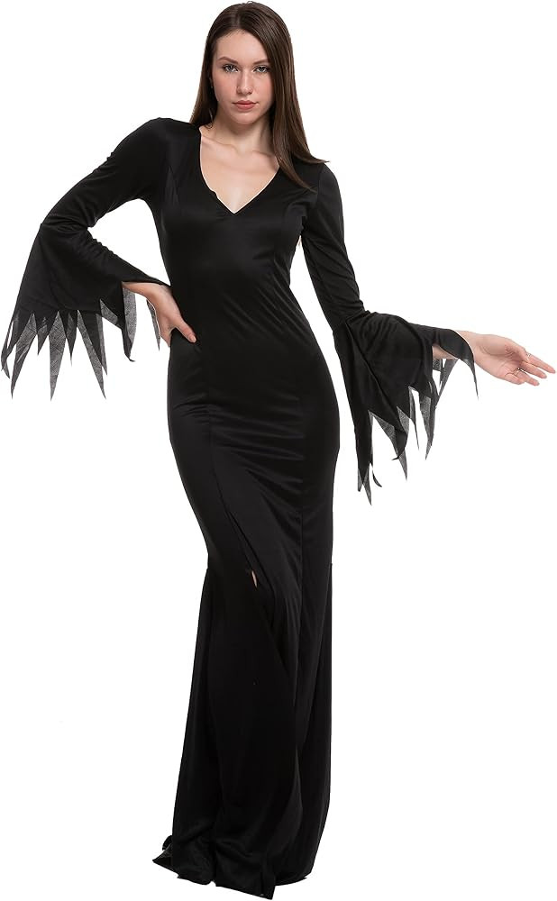 Women Floor Length Gothic Dress Black Witch Dress Costume for Halloween Cosplay Party Vintage Mediev | Amazon (US)