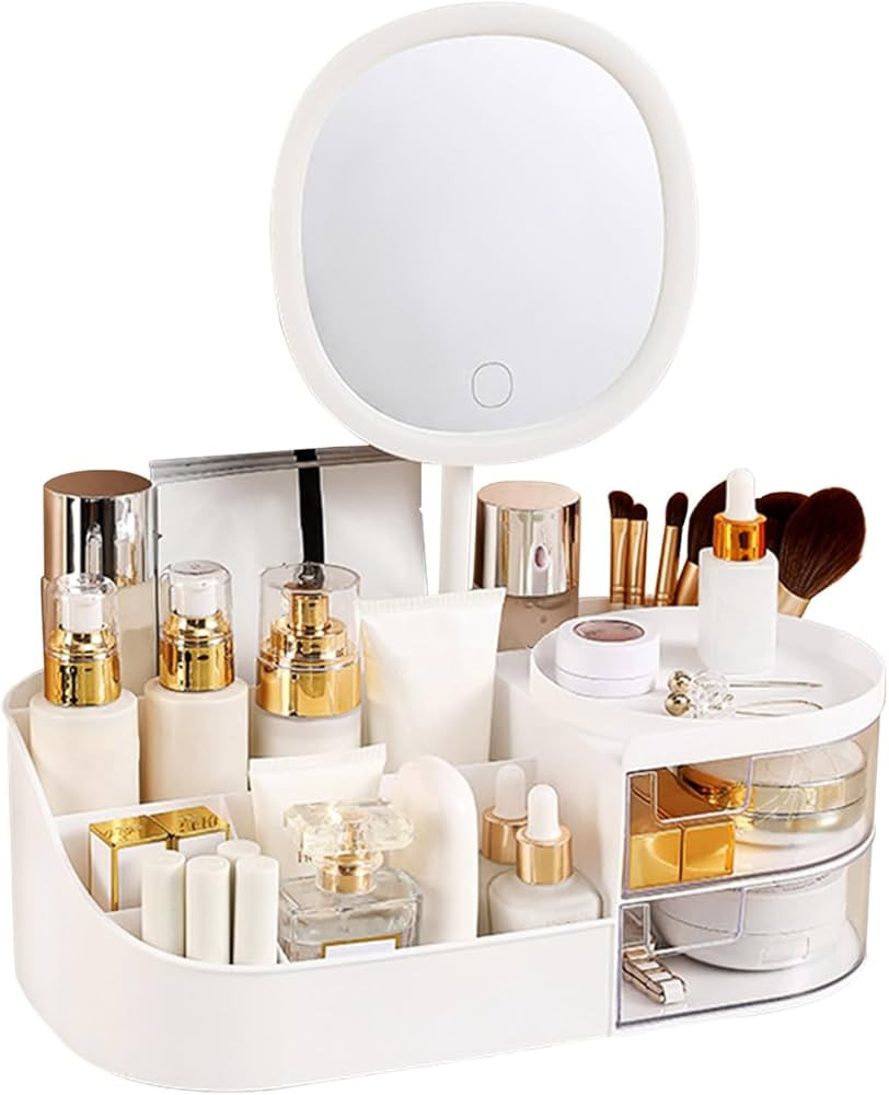DASITON Makeup Organizer with Rechargeable Mirror,Makeup Brush Holder with 2 Drawers,Skincare and... | Amazon (CA)