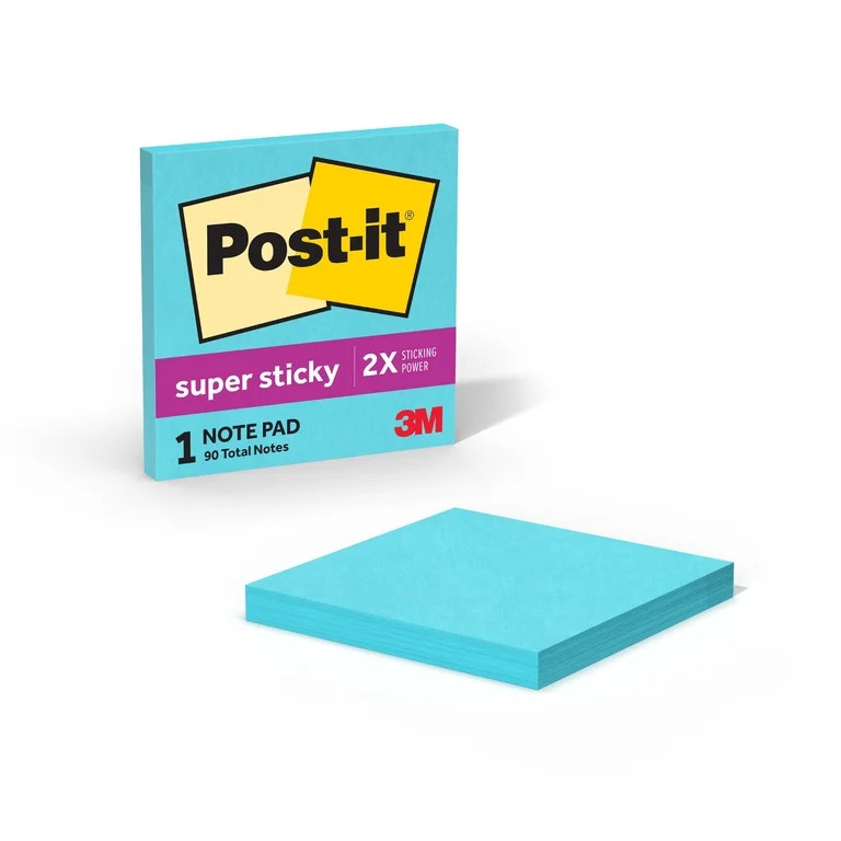 Post-it Super Sticky Notes, 3 in x 3 in, Aqua Blue, 1 Pad | Walmart (US)