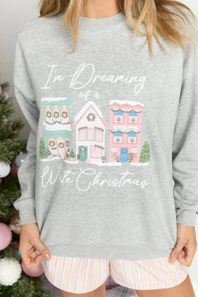 Christmas Village Light Grey Graphic Sweatshirt | Pink Lily