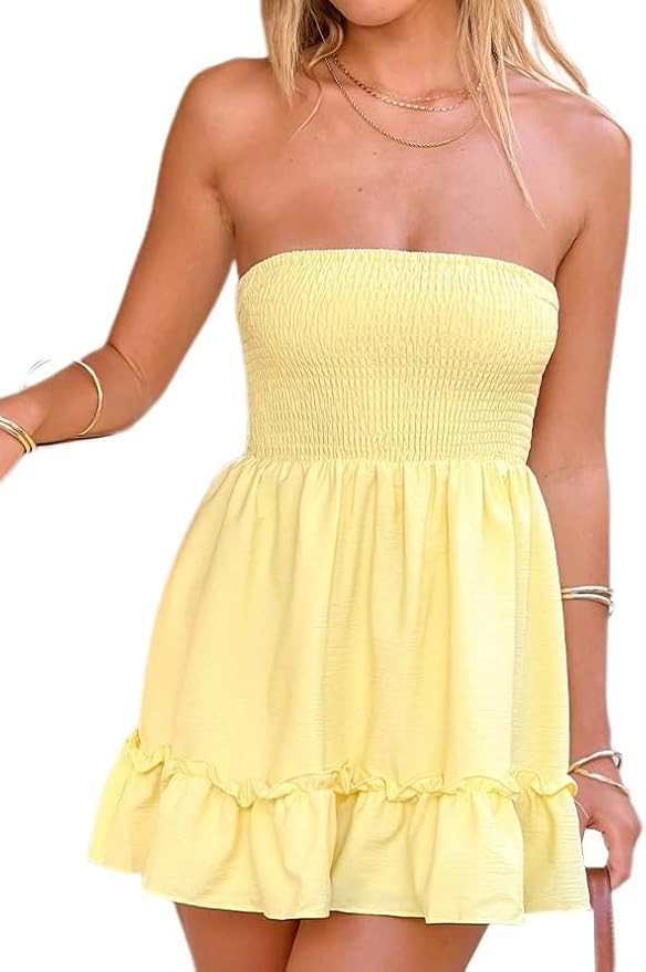 Women's Summer Strapless Mini Tube Top Dress Stiff Fabric Sundresses with Soft Cotton Lined | Amazon (US)
