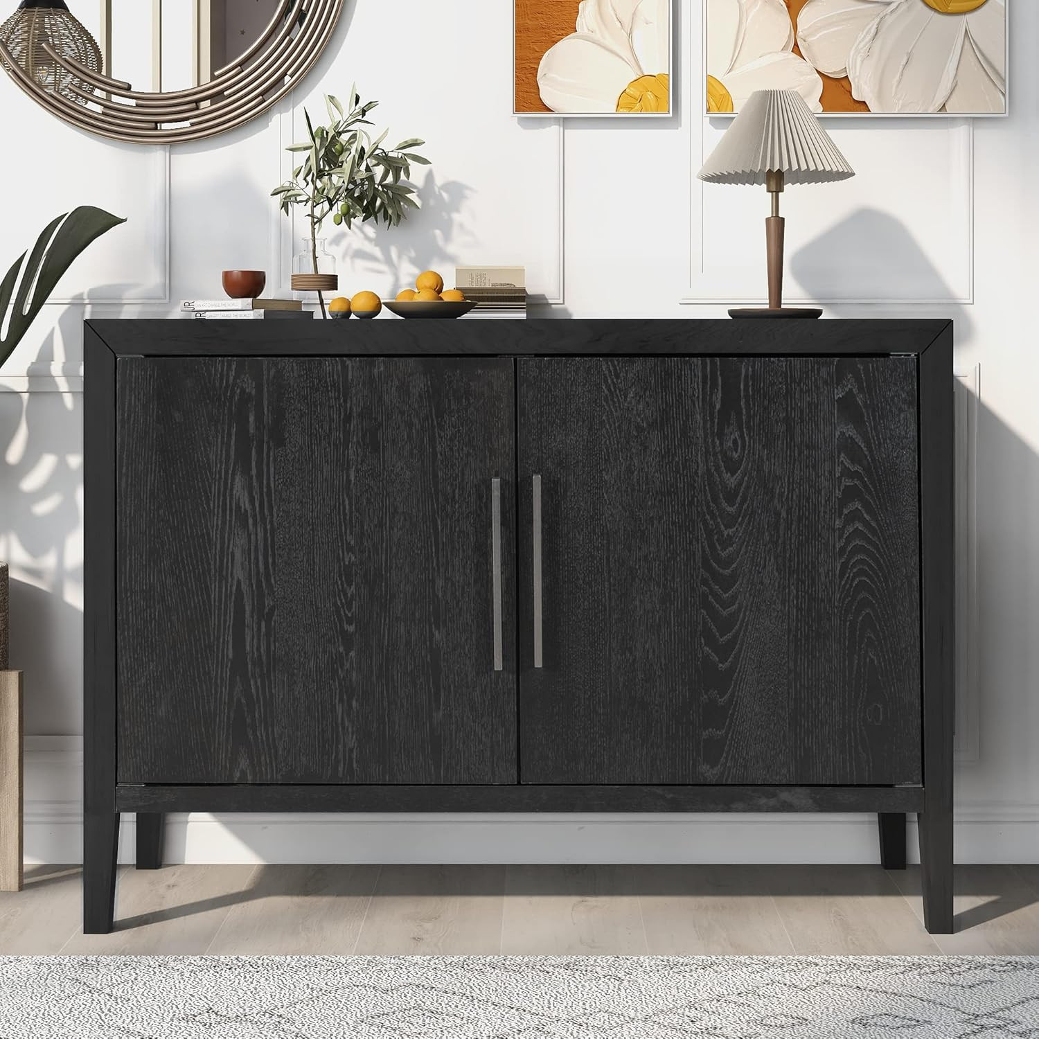P PURLOVE Farmhouse Modern Sideboard Table with Storage,Dining Room Buffet Cabinet with 2 Doors,S... | Amazon (US)