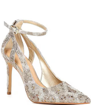 Teagan Two Leopard Rhinestone Cut-Out Ankle Strap Pumps | Dillard's