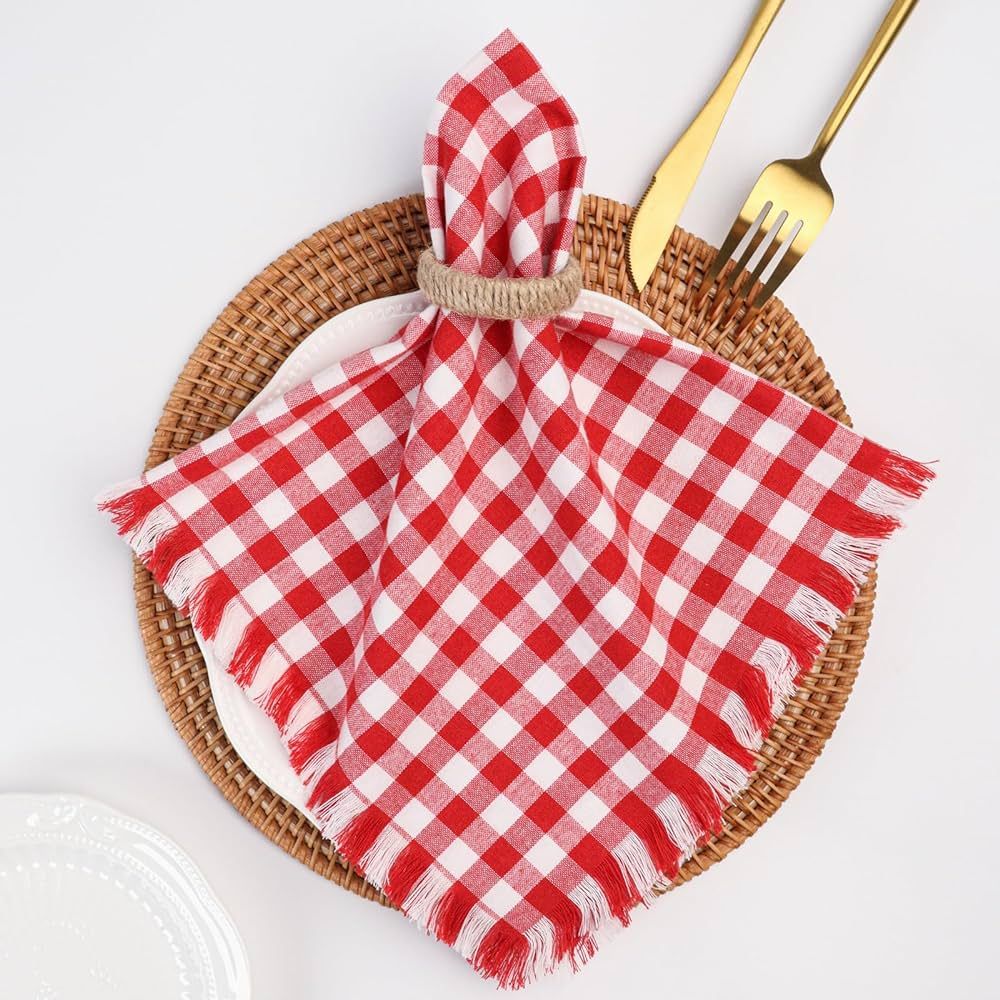 Dololoo Red and White Checkered Cloth Napkins, 18.5 x 18.5 Inches Set of 6 Gingham Plaid Cotton H... | Amazon (US)
