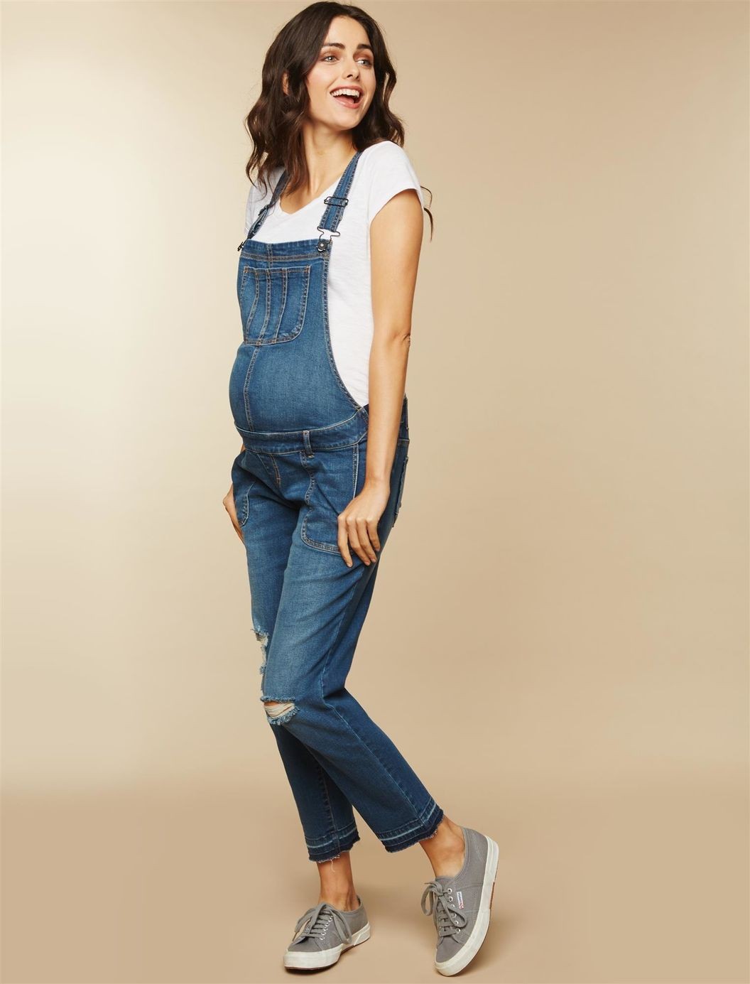 Side Panel Letdown Hem Maternity Overalls | Motherhood Maternity