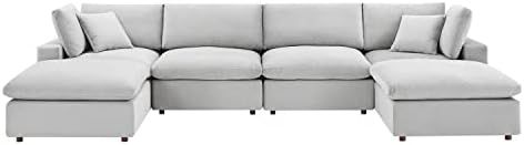 Modway Commix Down Filled Overstuffed Performance Velvet 6-Piece Sectional Sofa in Light Gray | Amazon (US)
