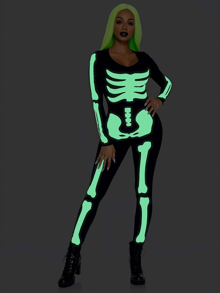 Leg Avenue Women's Glow in The Dark Skeleton Bodysuit Halloween Costume | Amazon (US)