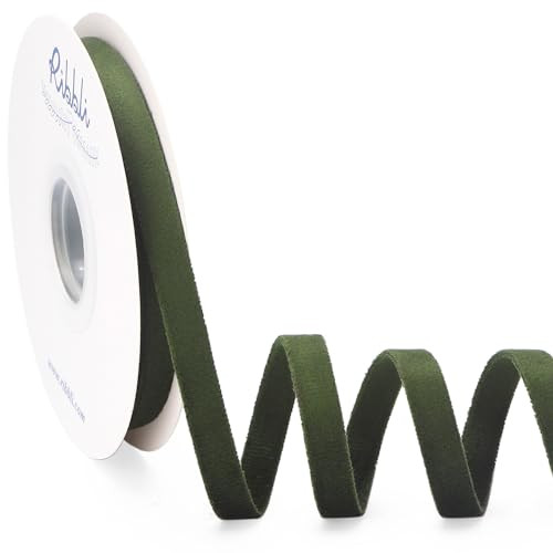 Ribbli Moss Green Velvet Ribbon Double Faced 3/8 Inch 10-Yard Spool Green Ribbon Use for Christmas Tree Ornaments Gift Wrapping Wreath Decoration Wedding Boutonnieres | Amazon (US)