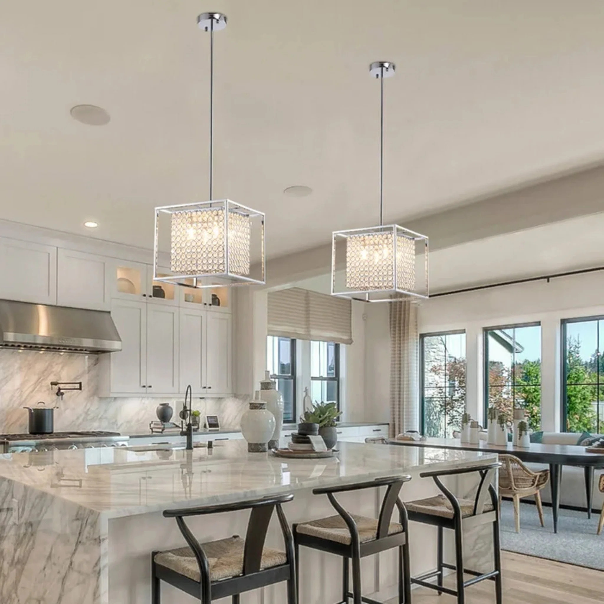 Medinger 4 - Light 12-Inches Square Metal Pendant with Crystal Accents | Wayfair North America