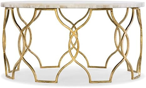 Beaumont Lane Traditional 36" Round Living Room Coffee Table in Gold and Stone | Amazon (US)