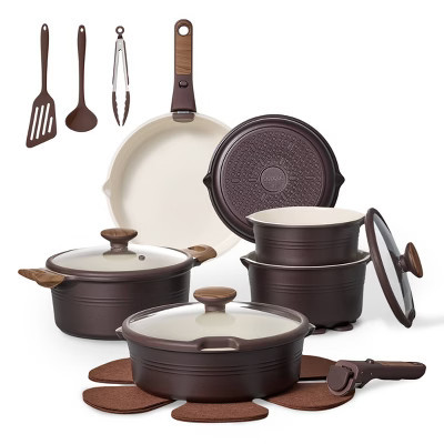 Carote 24pc Ceramic Nonstick Cookware Set with Detachable Handle Brown | Target