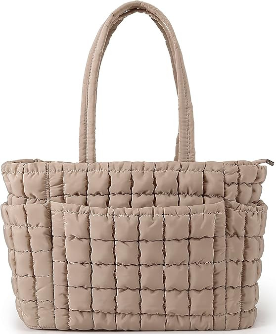 Queenoris Puffer Tote Bag for Women, Soft Quilted Shoulder Handbag Large Lightweight Satchel Purs... | Amazon (US)
