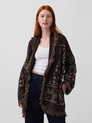Cotton-Blend Fringe Shawl Cardigan | Gap (CA)