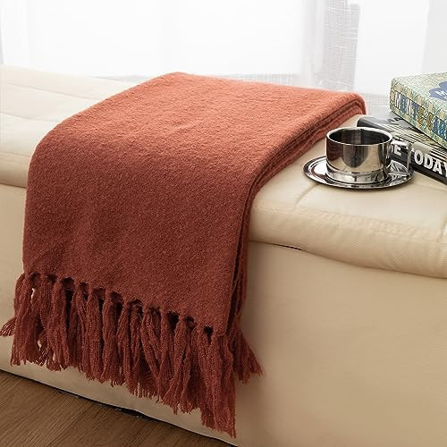 Gealaek Fall Throw Blanket Lightweight Fuzzy Soft Cozy Decorative Blankets for Sofa Bed Farmhouse Throw Blanket Burnt Orange with Fringe 50" x 60" | Amazon (US)