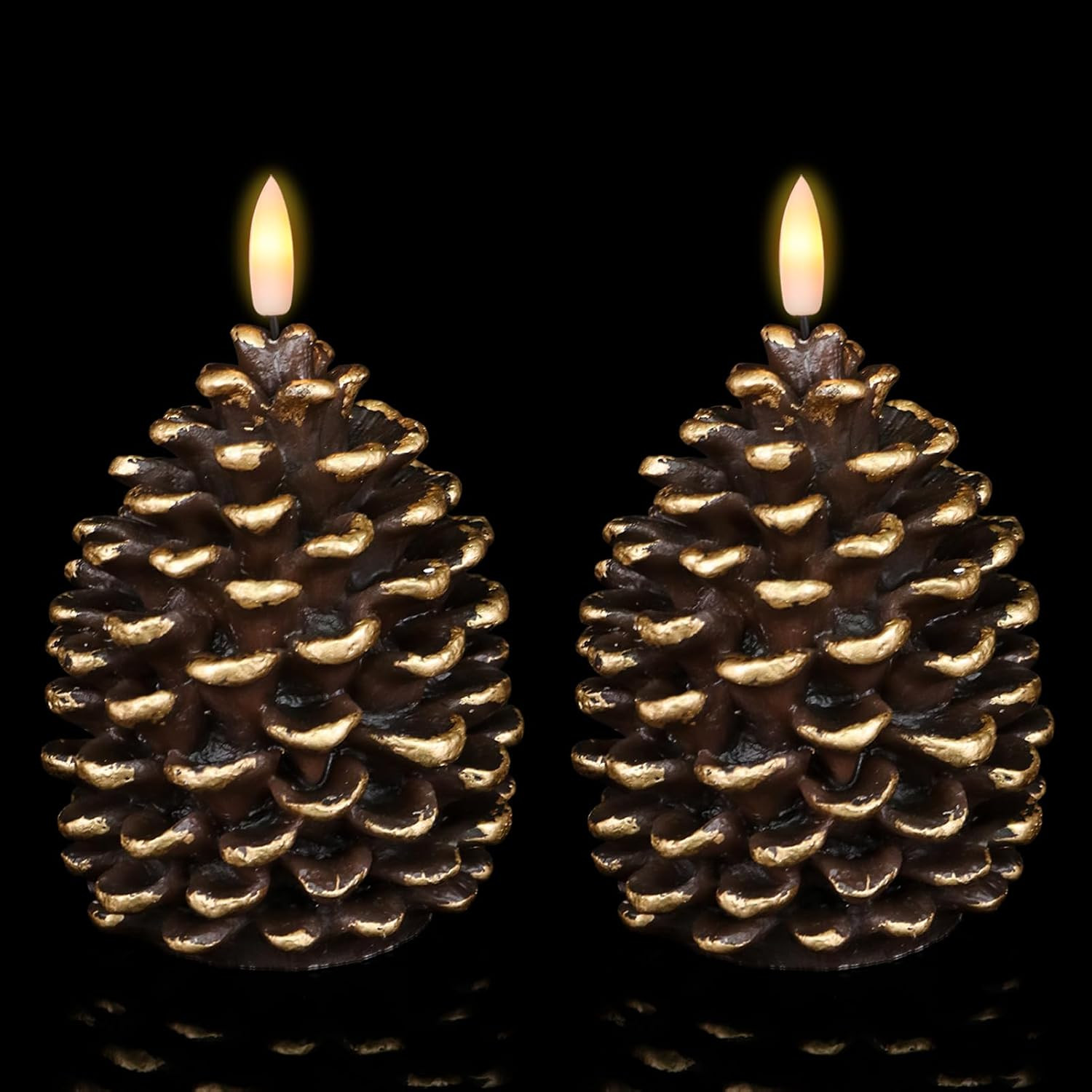 Wondise Flameless Candles with Timer, Battery Operated Flickering 3D Wick Real Wax Pine Cone Candles for Christmas Indoor Decoration, Set of 2, Brown(D3.5 x H6 Inch) | Amazon (US)