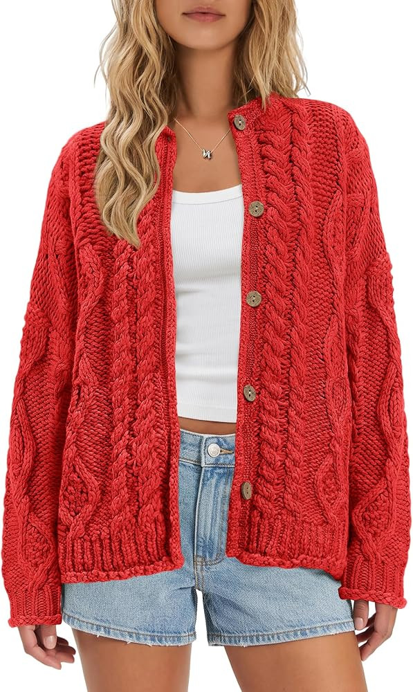 ReachMe Women's Chunky Cable Knit Cardigan Sweaters | Amazon (US)