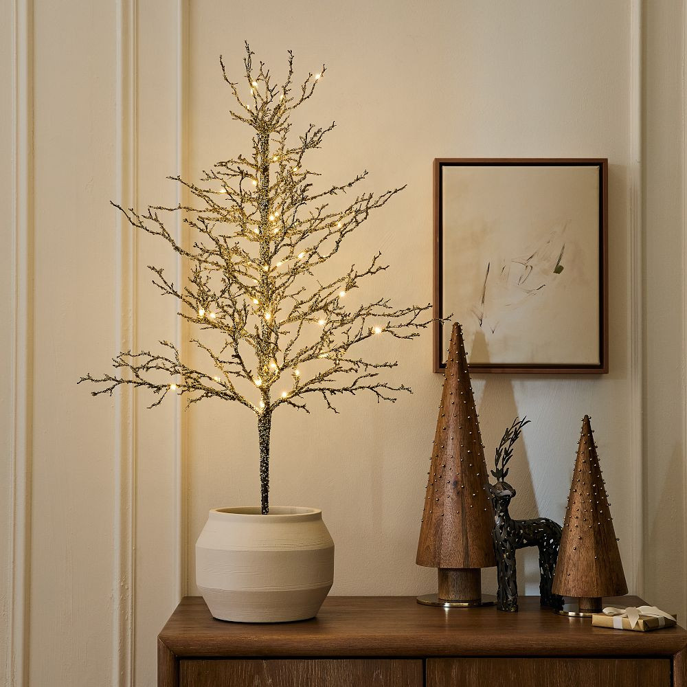 Pre-Lit Faux Potted Glitter Branch Tabletop Tree | West Elm (US)