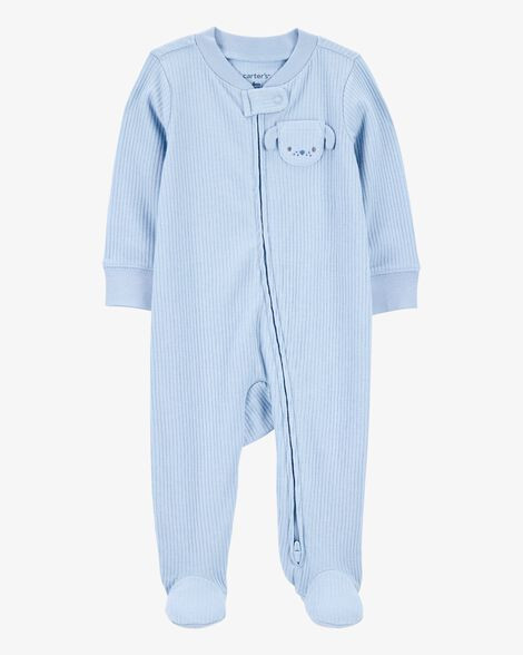 Baby Dog Pocket 2-Way Zip Ribbed Sleep & Play Pajamas - Blue | Carter's Inc