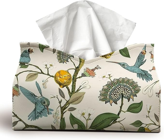 Green Lemon Tree Rrectangle Tissue Box Cover，Blue Bird Decorative PU Leather Tissue Box Cover f... | Amazon (US)