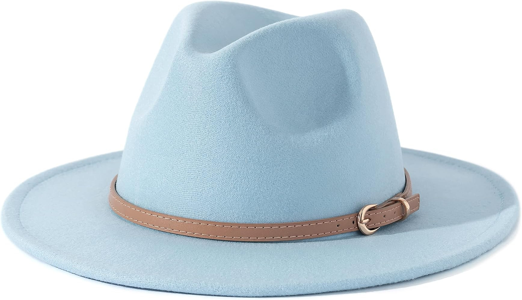 Lisianthus Women Classic Felt Fedora Wide Brim Hat with Belt Buckle | Amazon (US)