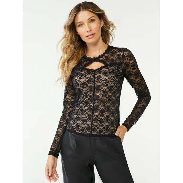 Sofia Jeans by Sofia Vergara Women's Lace Top with Long Sleeves - Walmart.com | Walmart (US)