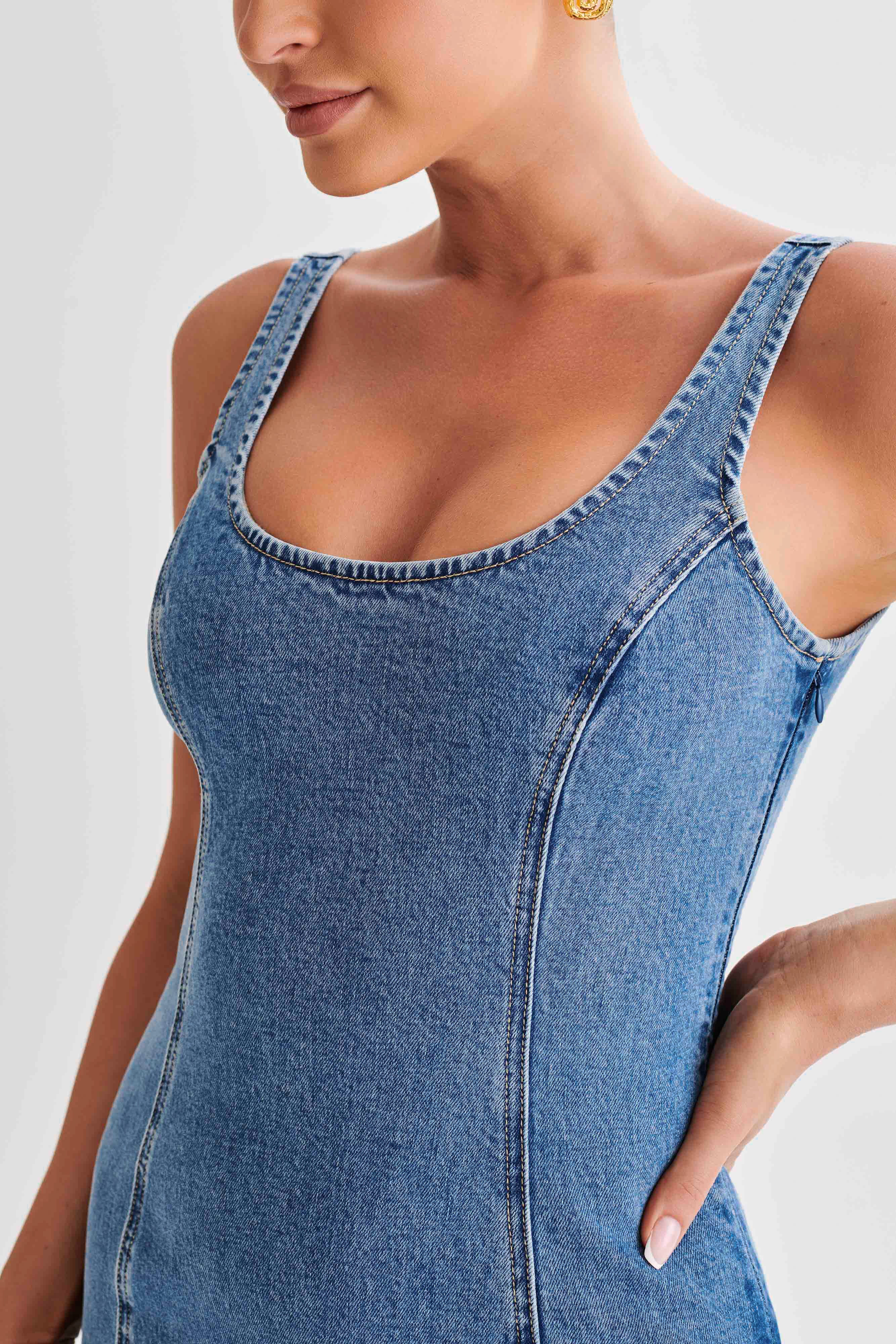 Milena Denim Midi Dress - 70's Blue | MESHKI US