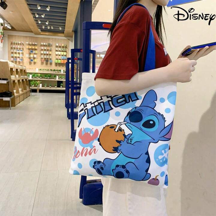 TrendsDisney Christmas Stitch Cartoon Shoulder Bag, School/Book Tote Bag, Canvas Crossbody Bag | SHEIN