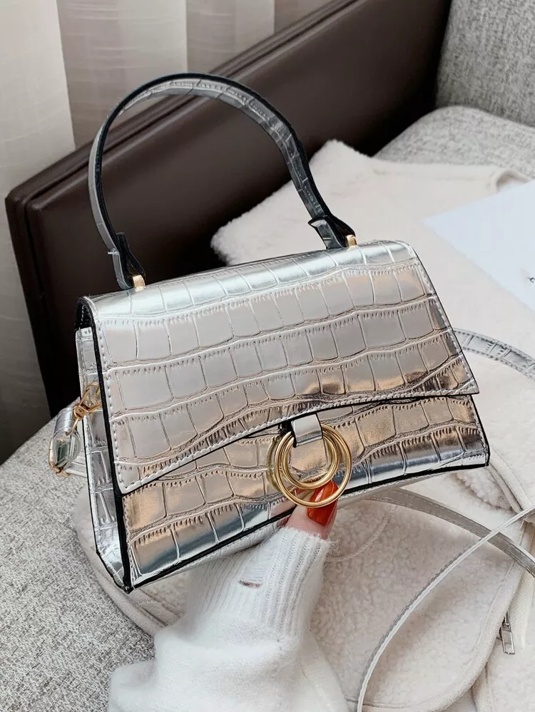 Mini Metallic Crocodile Embossed Flap Square Bag