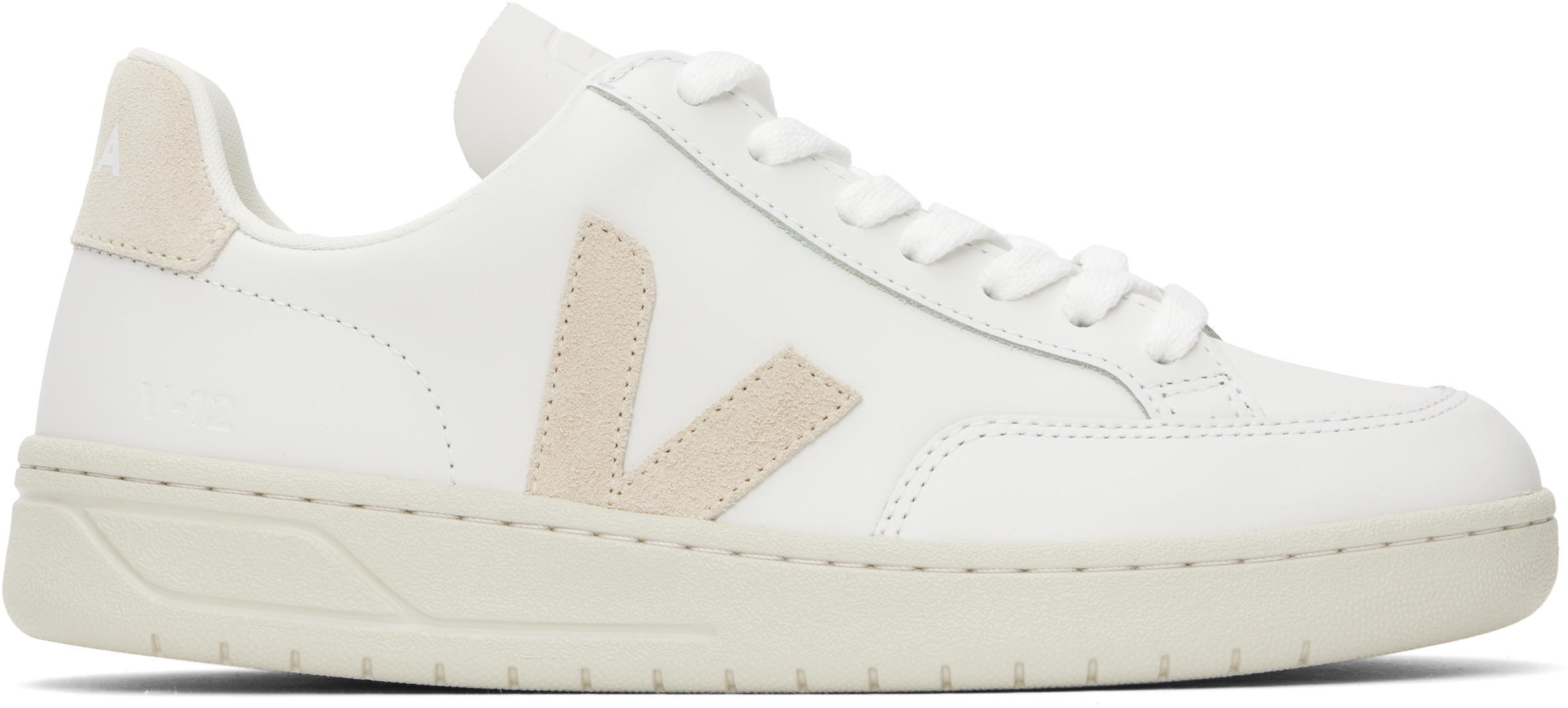 VEJA White & Beige V-12 Leather Sneakers | SSENSE