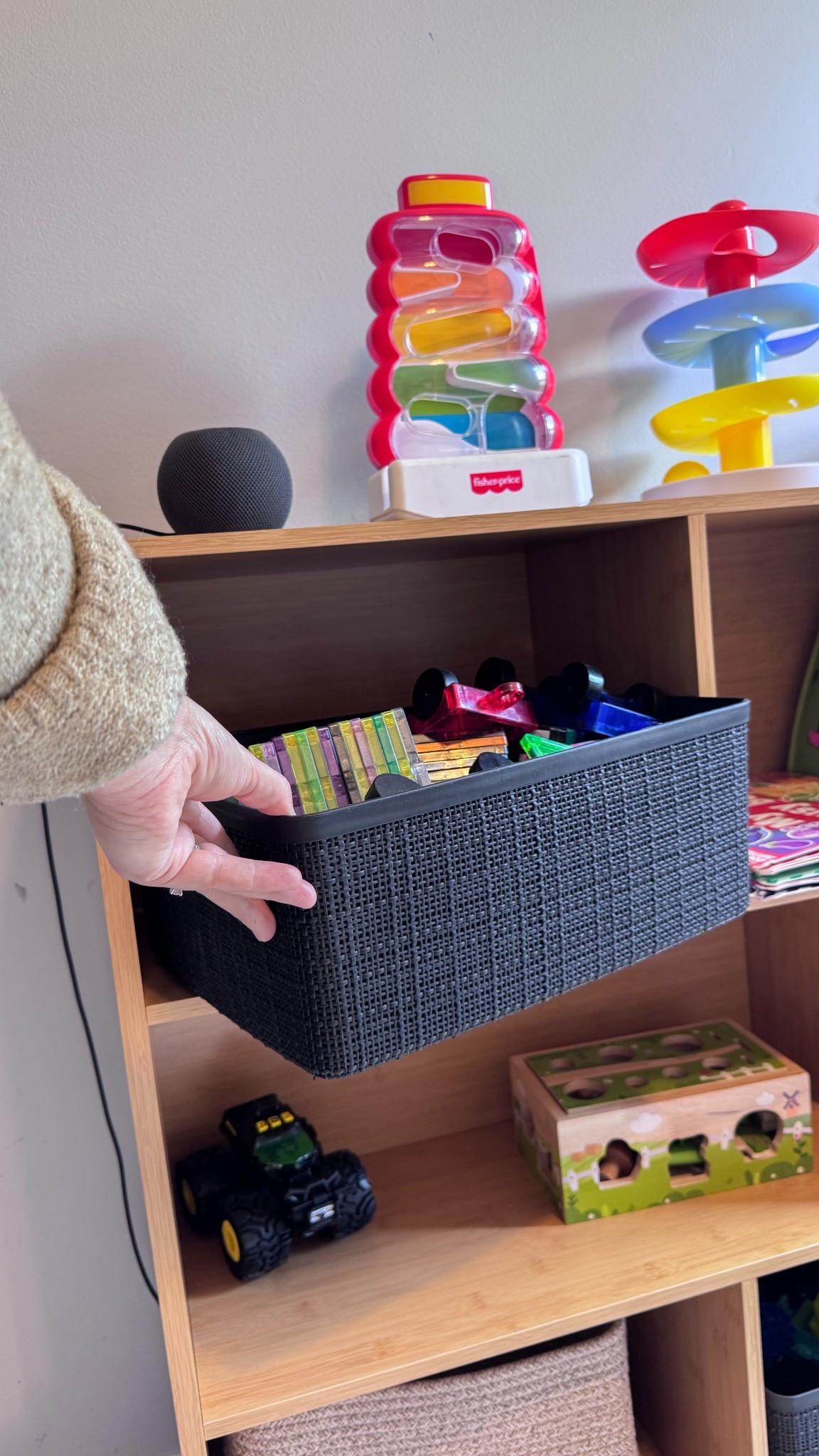 These black plastic bins fit perfectly in our shelving and they hold A LOT! This box has a bunch of magnetiles in it, but others have random toys. Great quality thick material. #homedecor #homedecorating

#LTKKids #LTKHome