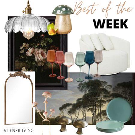 Best of the Week - all of the most clicked items of last week 

Home decor, living room decor, bedroom decor, kitchen decor, dining decor, Amazon home, Amazon finds, Amazon favorites, flower pendant light, Dutch floral wall art, gold wall mirror, mushroom garden shake, gold mushroom salt + pepper shakers, green salad plates, sea foam salad plates, tree wall mural, Kirkland’s finds, etsy finds, etsy home, Anthropologie finds, anthroliving, colorful wine glasses, white accent chair, beautiful by drew Barrymore, Walmart finds, Walmart home, Walmart favorites, Walmart furniture, mushroom candle 

#LTKunder100 #LTKhome #LTKFind