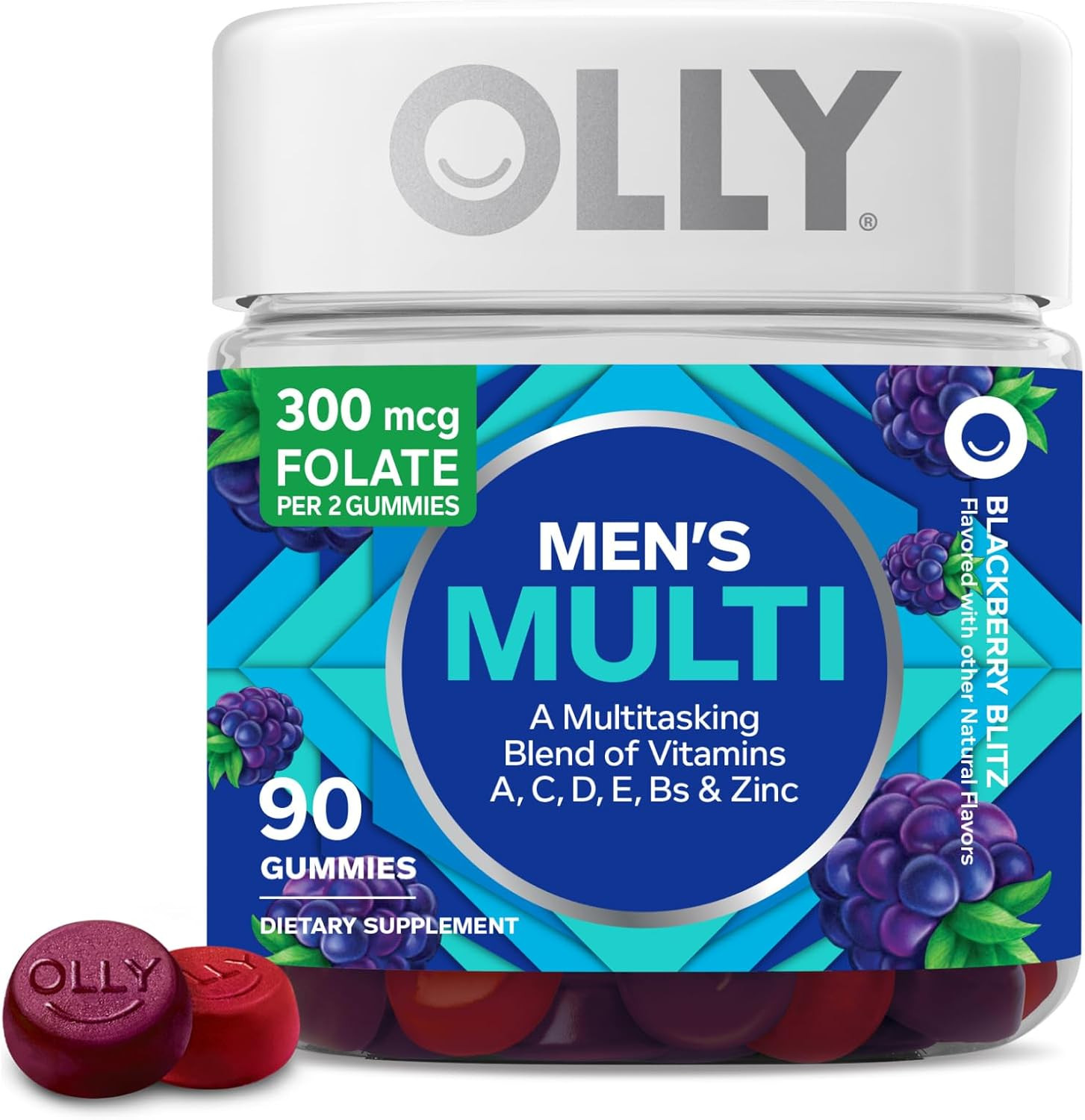 OLLY Men's Multivitamin Gummy, Vitamins A, C, D, E, B, Zinc, Blackberry Flavor, 45 Day Supply - 9... | Amazon (US)