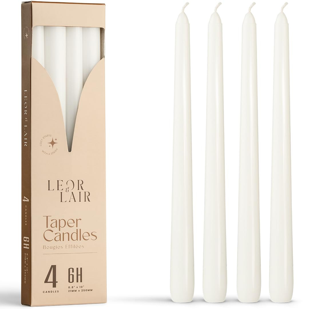 Leor & Lair White Taper Candles - 4 Pack 10" White Candlesticks - Unscented Long Burning Candle S... | Amazon (US)