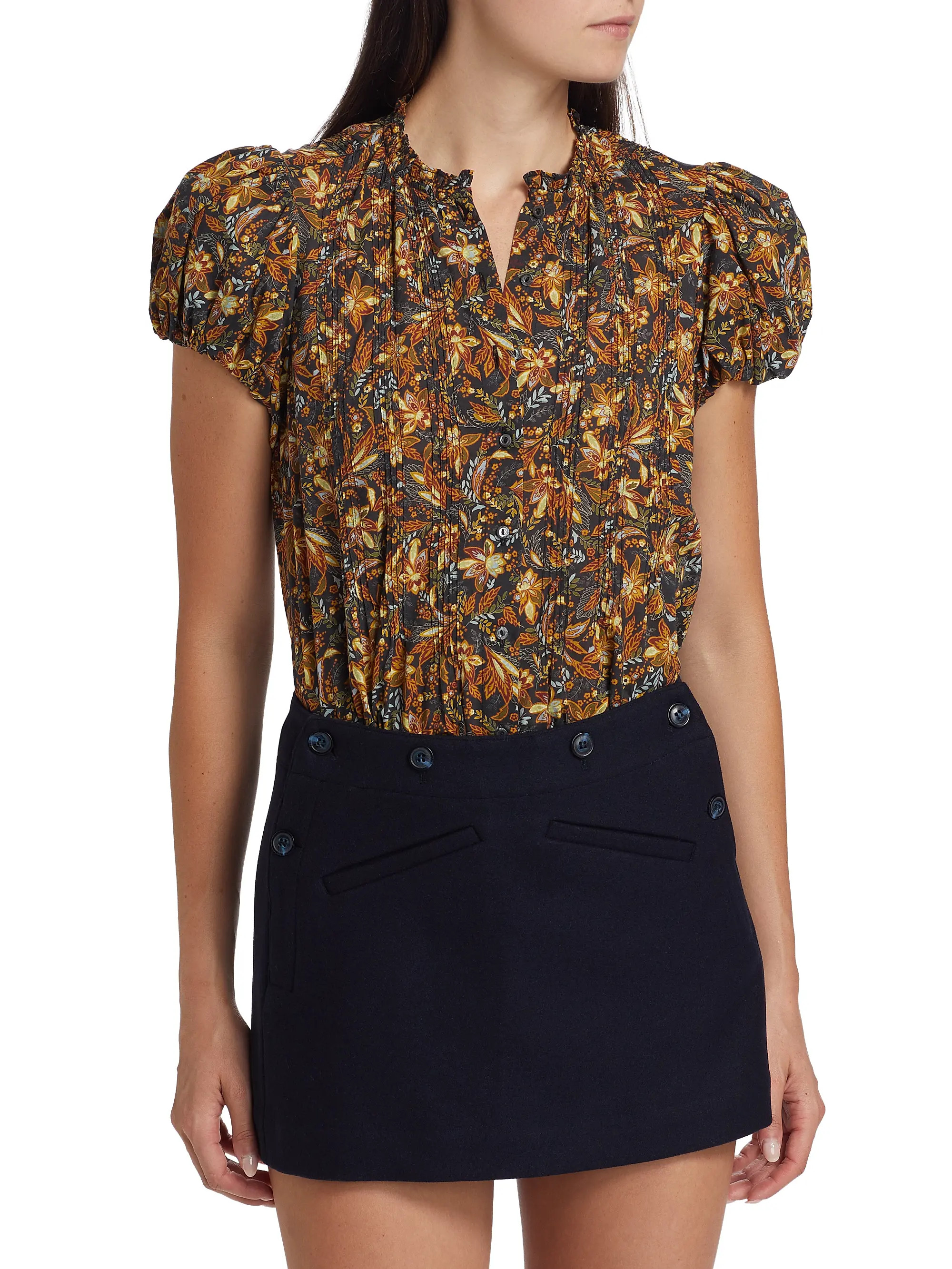 Millie Floral Cotton Short-Sleeve Blouse | Saks Fifth Avenue