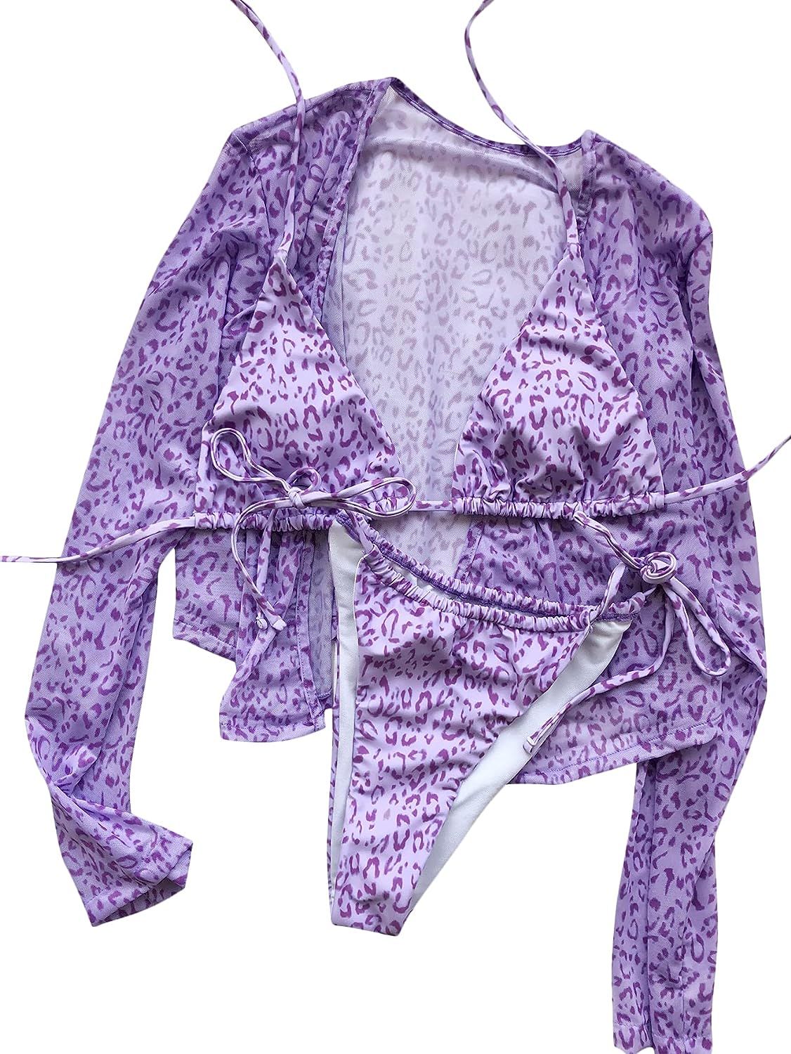 SOLY HUX Women's Halter Triangle Tie Side Bikini Bathing Suit with Kimono 3 Piece Swimsuits | Amazon (US)