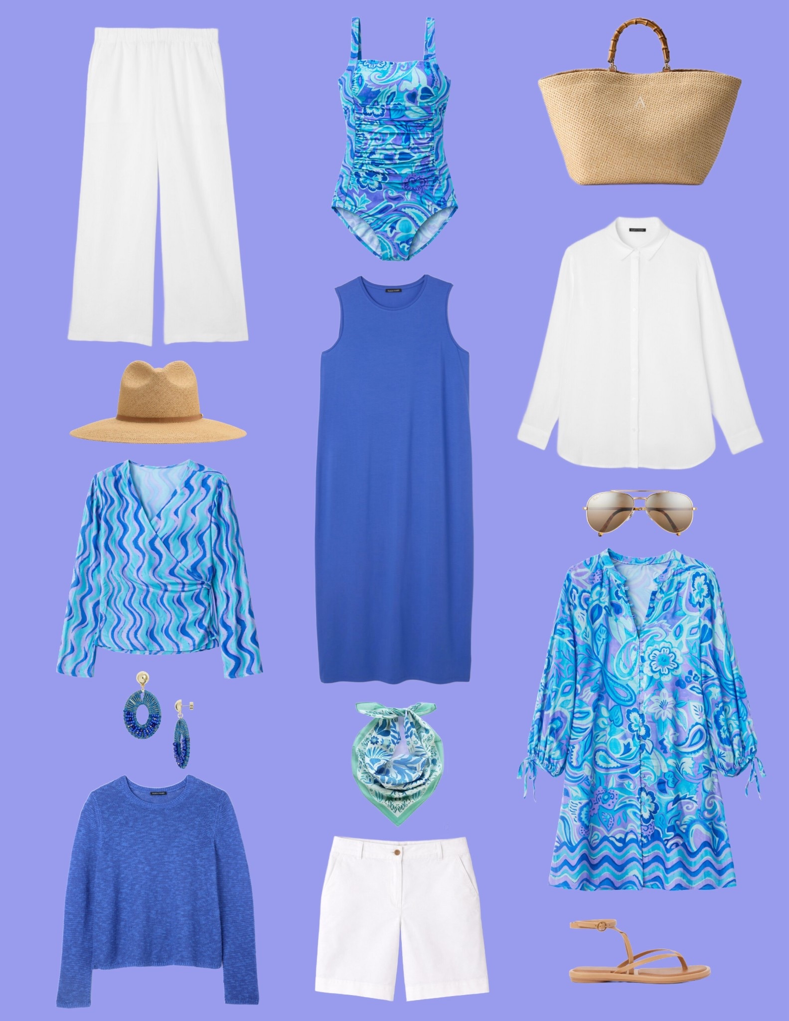 A size inclusive blue and white vacation capsule wardrobe or just a way to elevate your pool look this summer with styles incorporating Johnny Was and other popular retailers with coordinated vacation beach looks. @Cuyana @shop_nordstrom @Talbots 

#LTKSeasonal #LTKOver40 #LTKMidsize