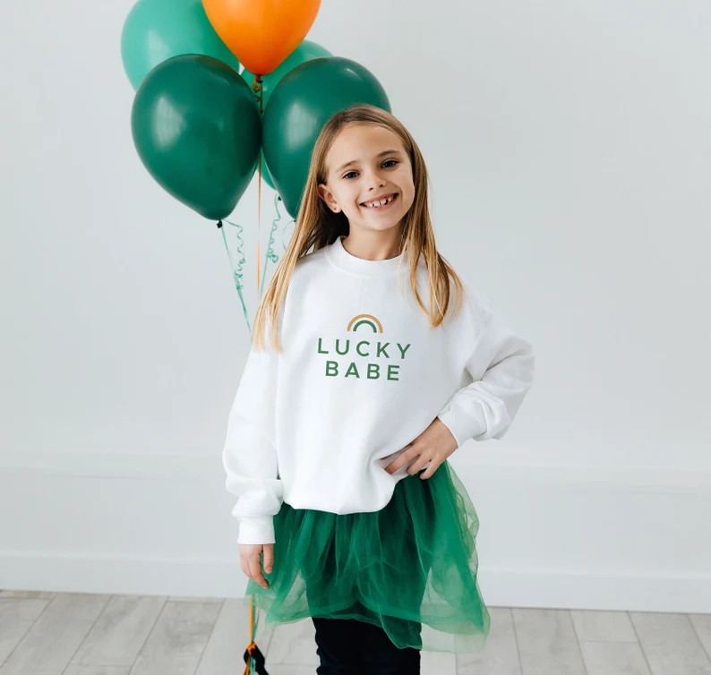 Lucky Babe Rainbow St. Patricks Day Youth Crewneck Sweatshirt Irish T-shirt St. Patrick's Day Cel... | Etsy (US)